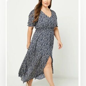 Hayden Blue button down Front Puff Sleeve plus size Sundress